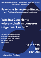 Semestereröffnung des Historischen Seminars am 18. Oktober 2023 um 18.15 Uhr (HS 1098)